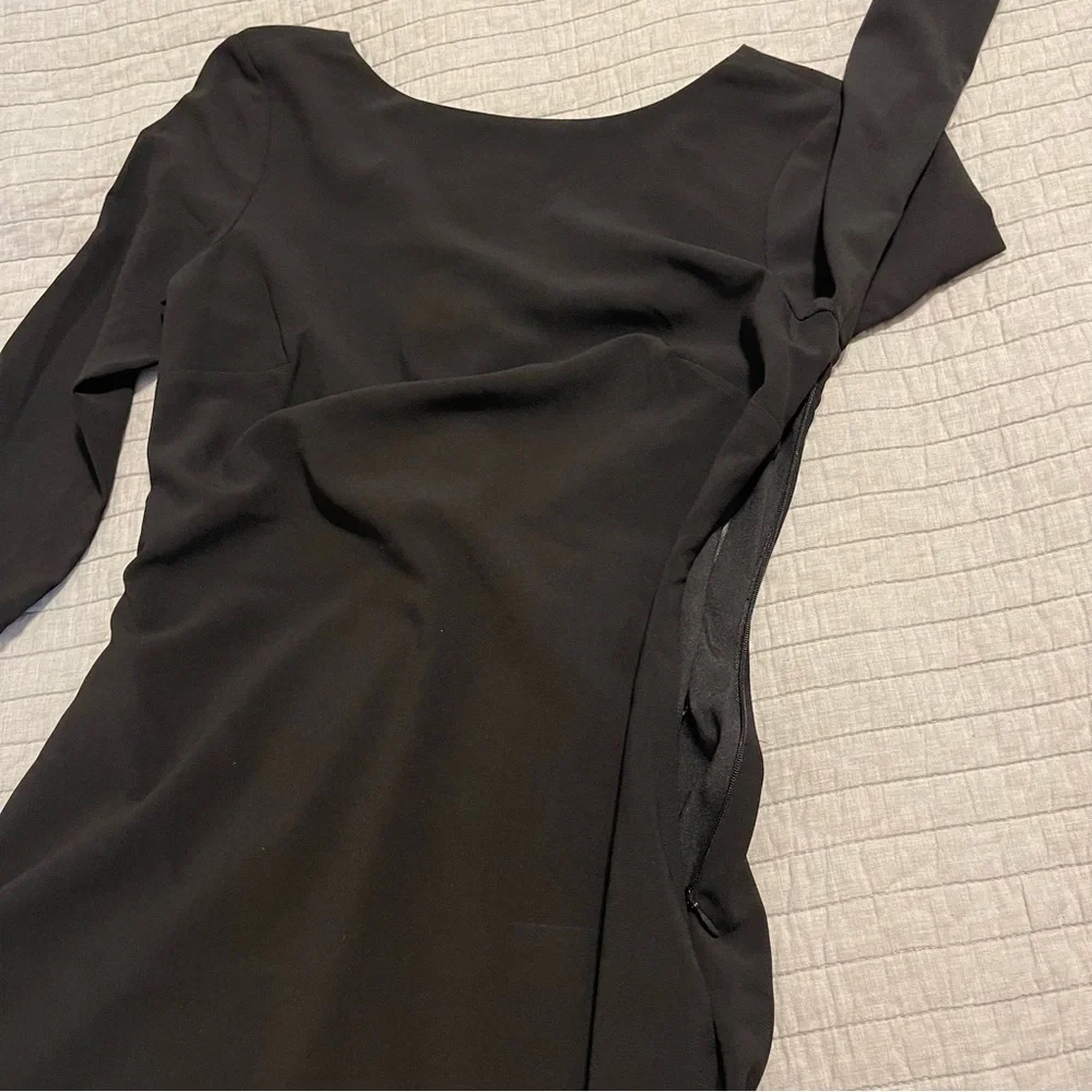 Halston Heritage Asymmetric Cocktail Dress 3/4 Sleeve Knot Back Black Size 0 - Picture 12 of 12